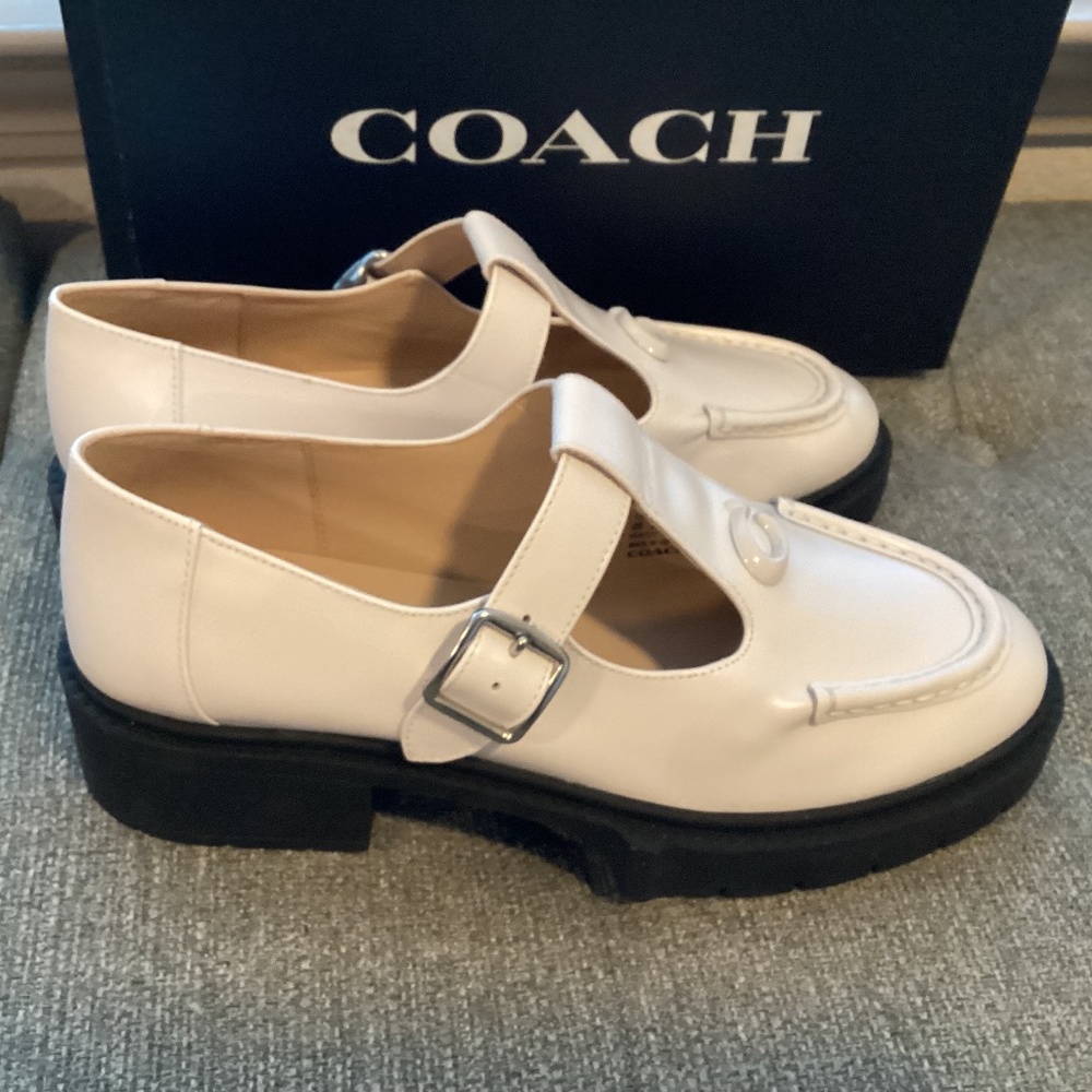 Coach Women's White Flats with Black Soles
